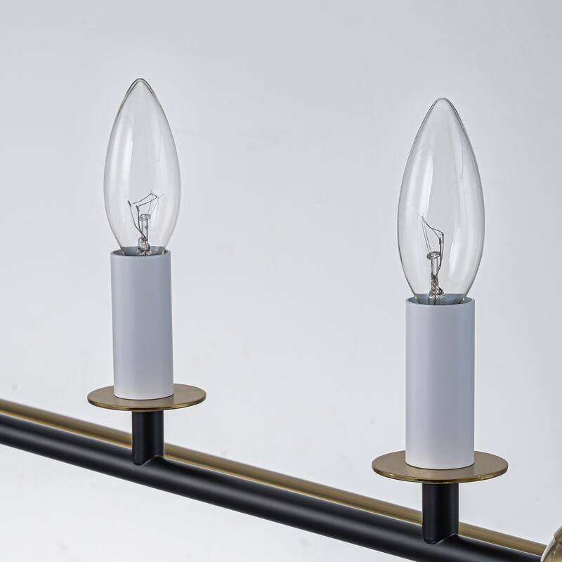 Geometric 5-Light Modern Black and Brass Rectangular Pendant Light for Dining Room