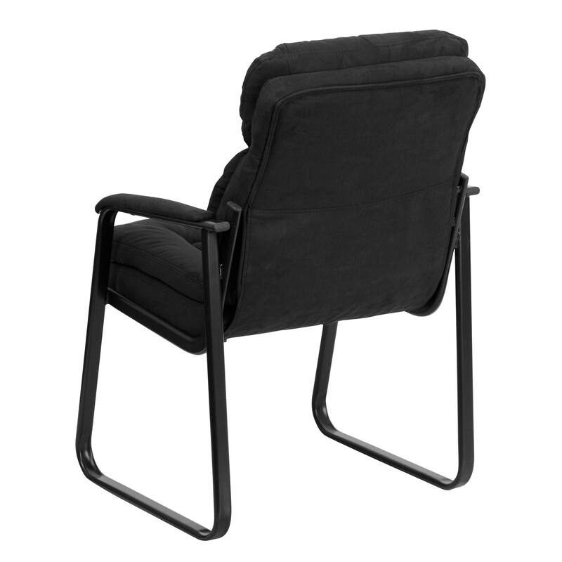 Executive Side Reception Chair with Lumbar Support and Sled Base - Black