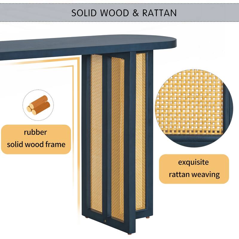 Farmhouse Rattan Console Table Entryway Table