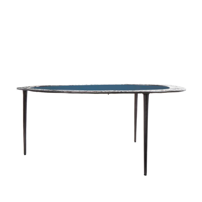 Black Aluminum Metal Abstract Oval Shaped Accent Table with Shaded Glass Top