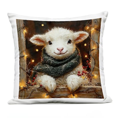 Stupell Festive Lamb with Holiday Lights Printed Outdoor Throw Pillow Design by Riley B