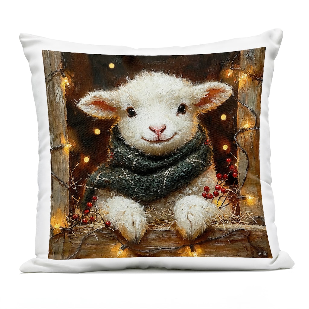 Stupell Festive Lamb with Holiday Lights Printed Outdoor Throw Pillow Design by Riley B