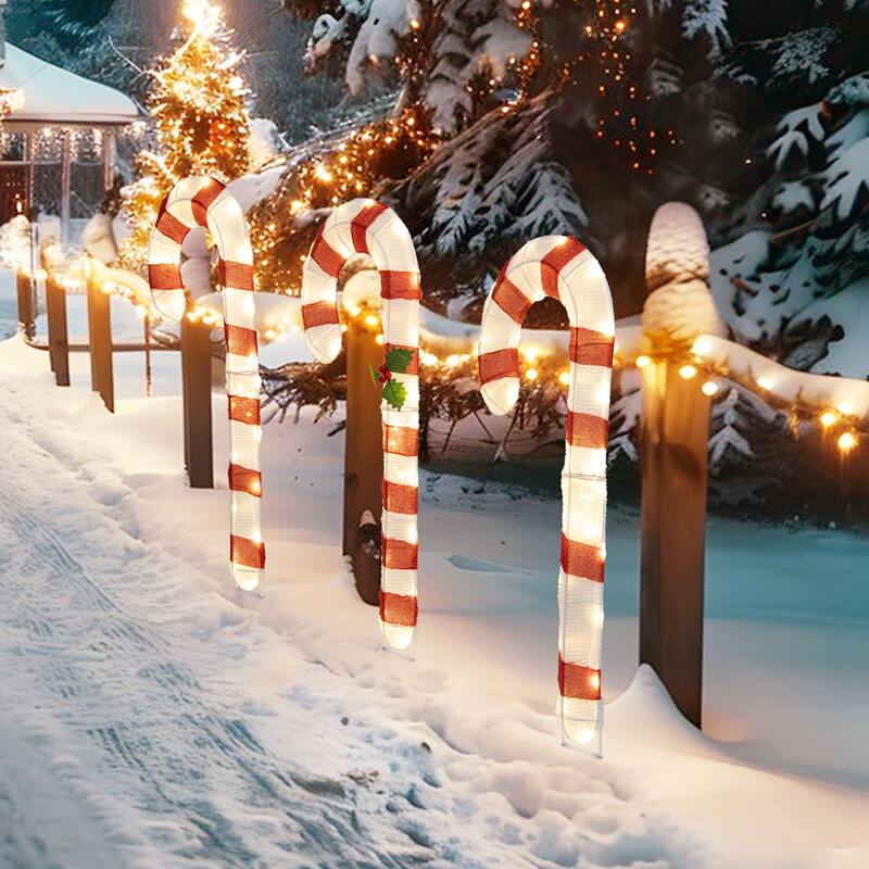 Gymax Lighted Candy Canes Set of 3 Christmas Tinsel Candy Cane - Multi-colors - See Details