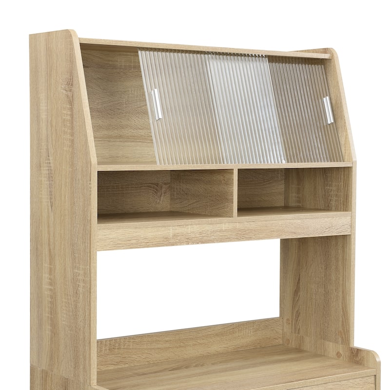 Multifunctional Buffet Hutch and Foldable Dining Table with Storage Unit and Rolling Wheels for Small Spaces