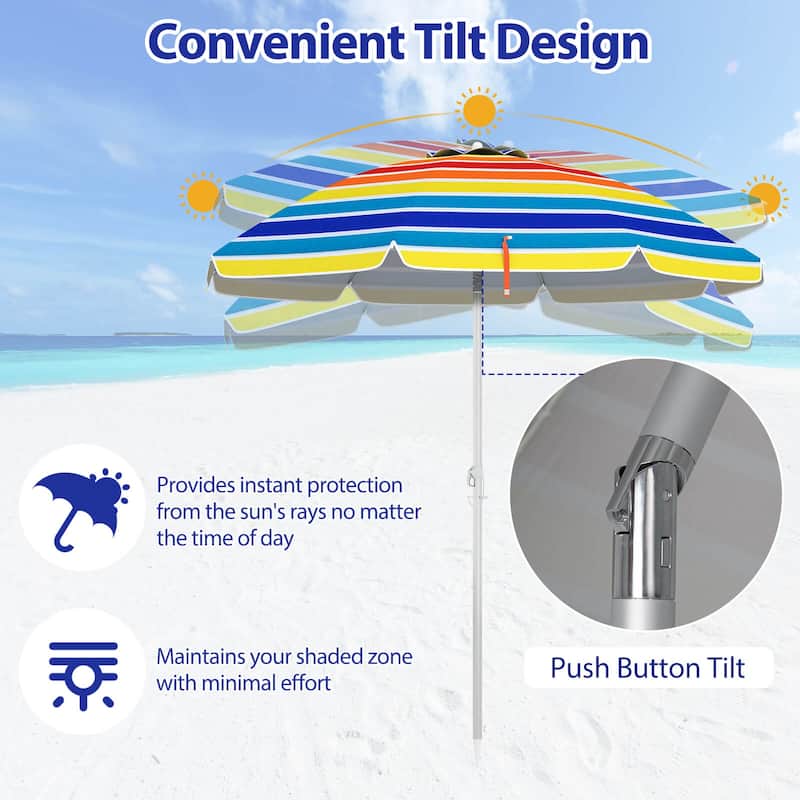 Costway 6.5 FT Patio Beach Umbrella Sun Shade Tilt Aluminum Sports