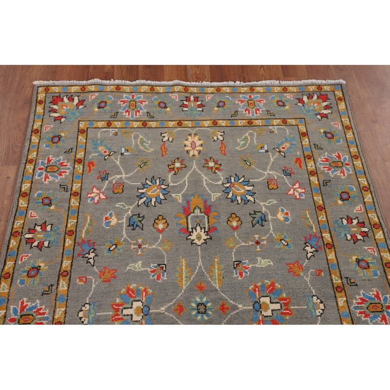All-Over Gray Oushak Oriental Accent Rug Handmade Wool Carpet - 3'4" x 5'2"