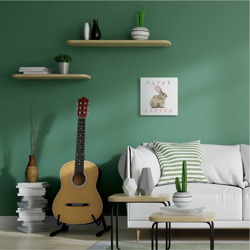 Stupell Happy Easter Phrase with Woodland Bunny Rabbit Canvas Wall Art