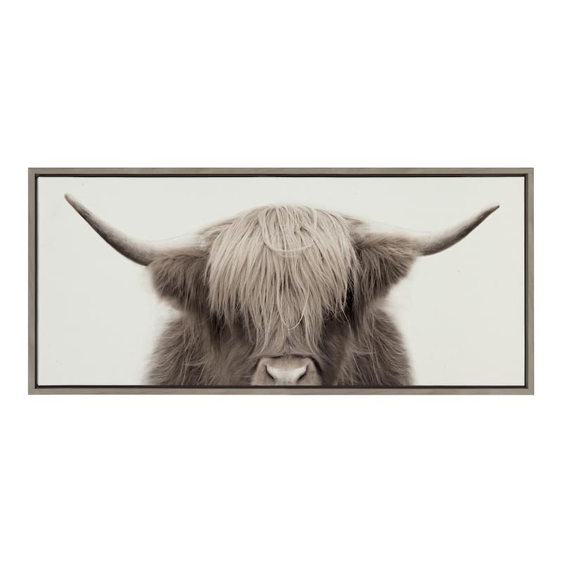 Kate and Laurel Sylvie Cow Canvas by The Creative Bunch Studio - 18x40 - Plastic - Grey