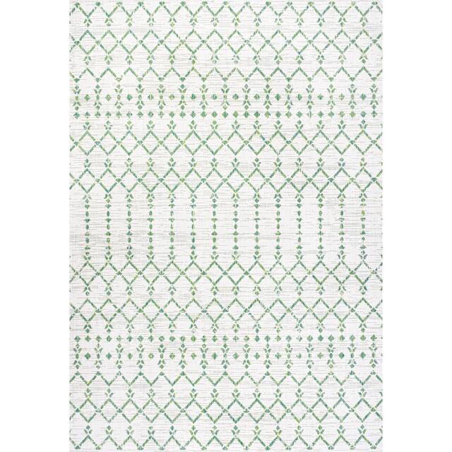JONATHAN Y Trebol Moroccan Geometric Textured Weave Indoor/Outdoor Area Rug - 9 X 12 - Green/Ivory