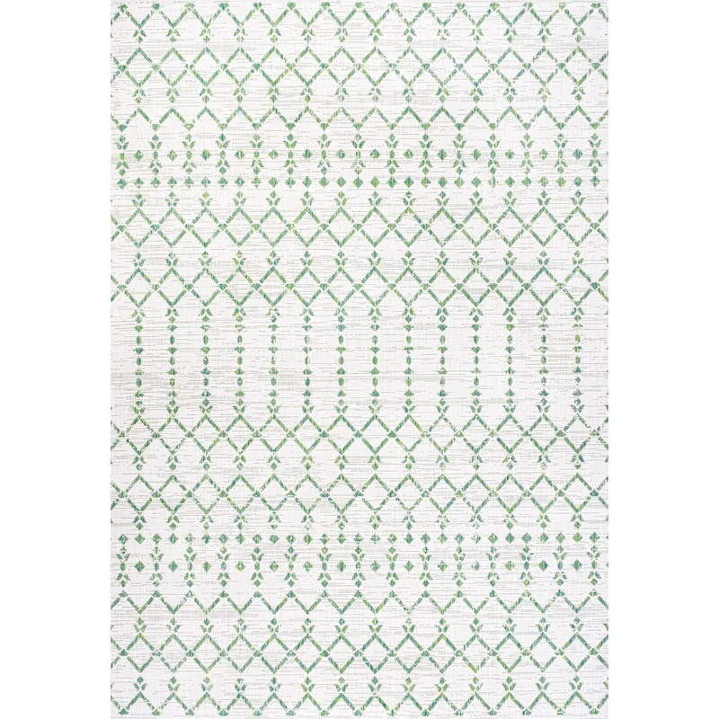 JONATHAN Y Trebol Moroccan Geometric Textured Weave Indoor/Outdoor Area Rug - 5 X 8 - Green/Ivory
