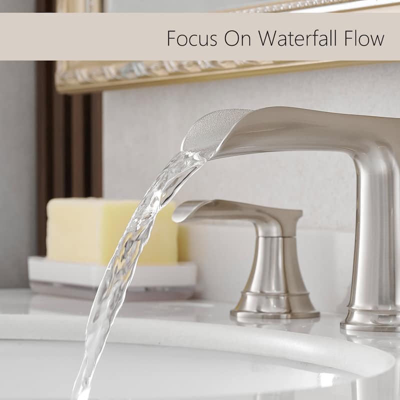 Modern 2 Handle Waterfall Bathroom Sink Faucet with Pop Up Drain Double Lever Handles, Fingerprint Resistant, 3 Holes