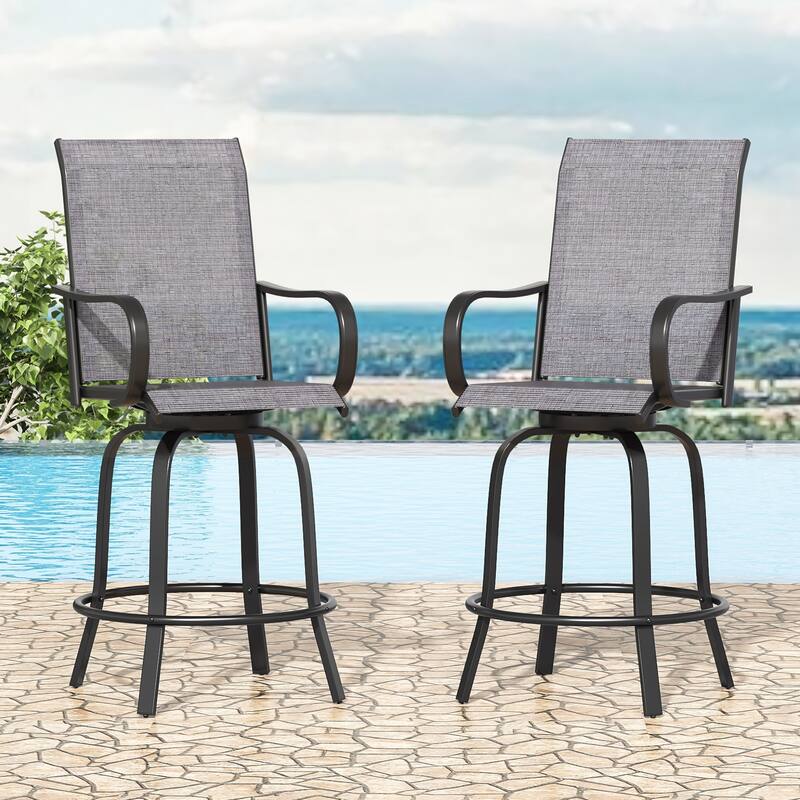 2-Piece Outdoor Swivel Patio Barstool Set - Textilene Fabric, All-Weather