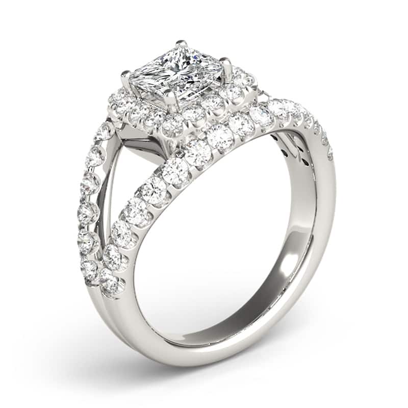 Auriya 14k White Gold Lab Grown Princess Diamond Halo Engagement Ring 0.50 to 5.00 ct. tw. (F-G VS)