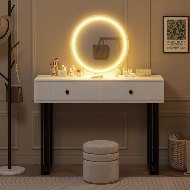 49.2" Vanity Desk with Mirror and Lights, Modern Makeup Table with 2 Drawers