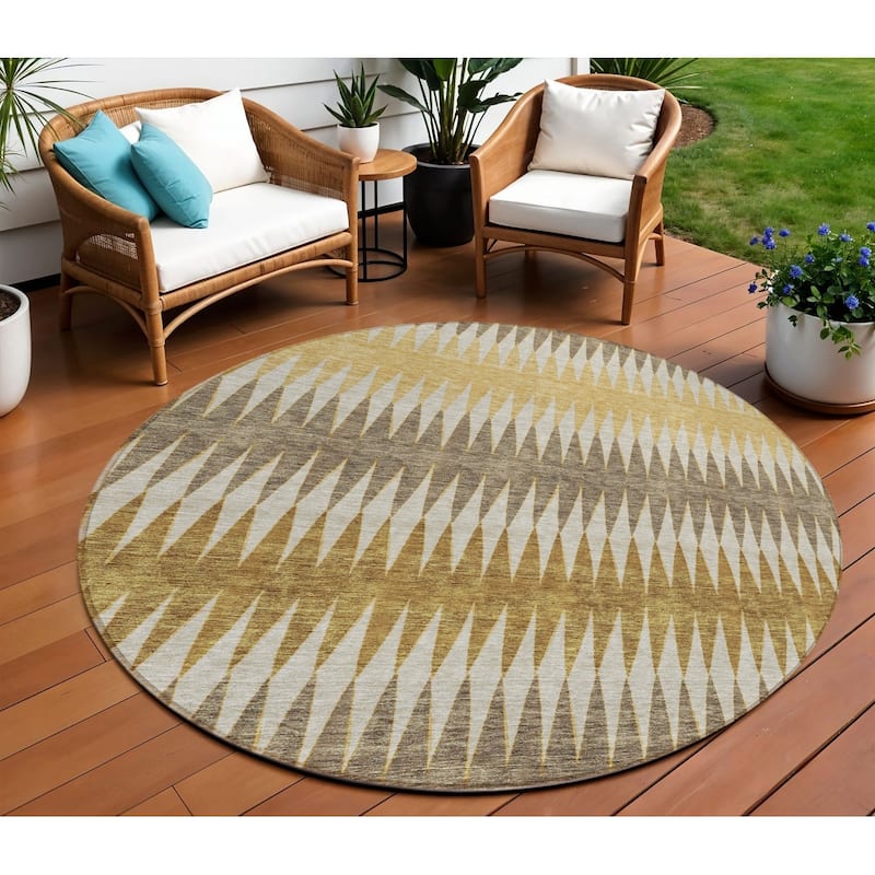 Chocolate And Ivory Round Striped Washable Indoor Outdoor Area Rug - 8' Round - 8' Round - Chocolate/Ivory