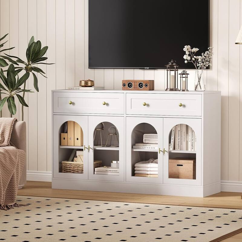 55" Modern TV Stand, Sideboard Buffet Cabinet with Storage for Dining Room, Living Room - N/A - White