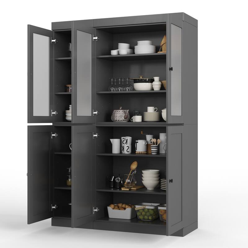 Palace Imports 100% Solid Wood 48.5" Pantry Cabinet with Frosted Glass, Shaker Doors and Adjustable Shelves