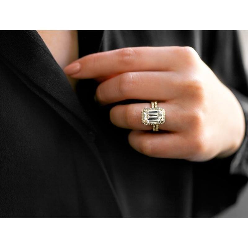 Kobelli Signature Collection 6.5 Carat Moissanite & Diamond 14k Solid Gold Emerald Halo Near Eternity Eloise Bridal Set