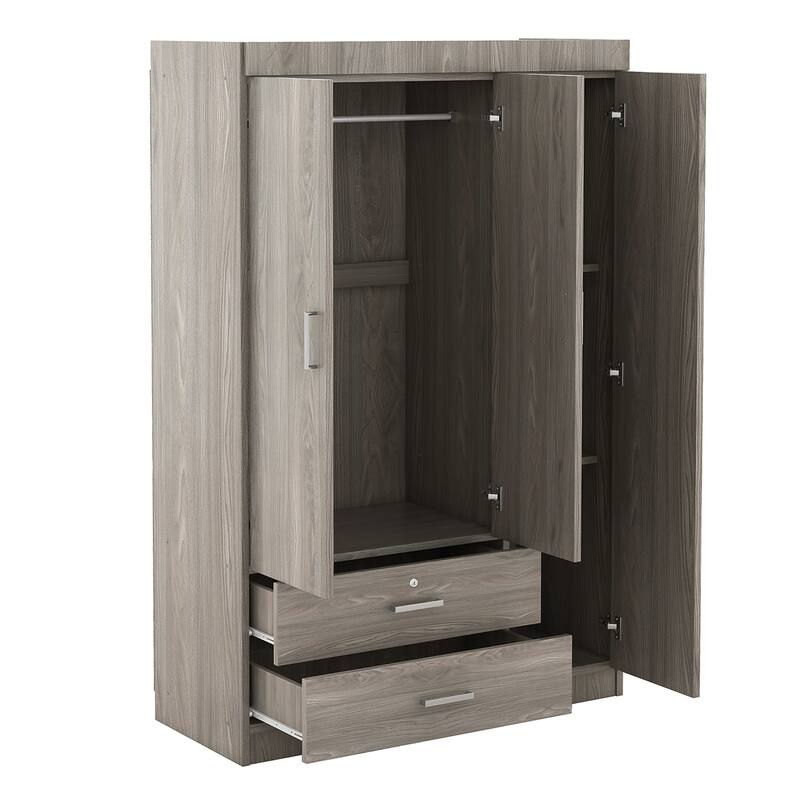 3-Door Mirror Wardrobe with shelves, Storage Cabinet