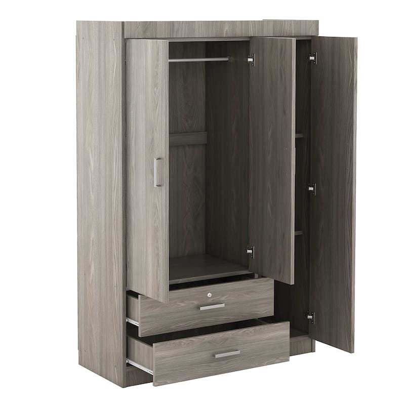 3-Door Wardrobe Armoires with 2 Drawers & Full-Length Mirror