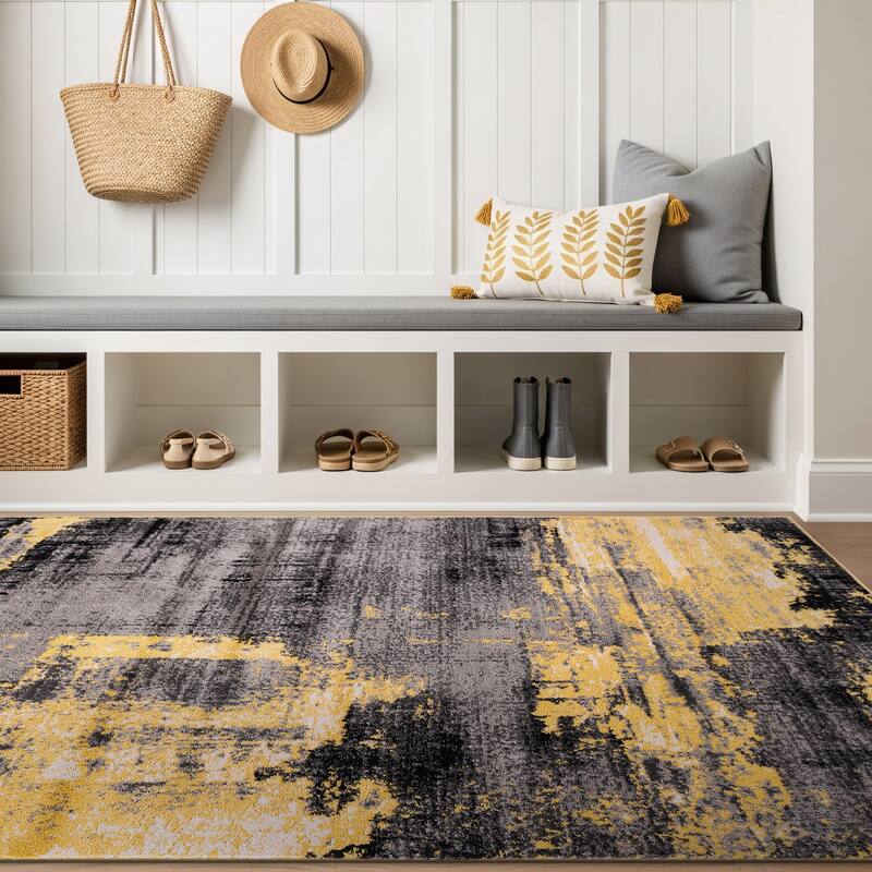 World Rug Gallery Modern Abstract Design Black Area Rug