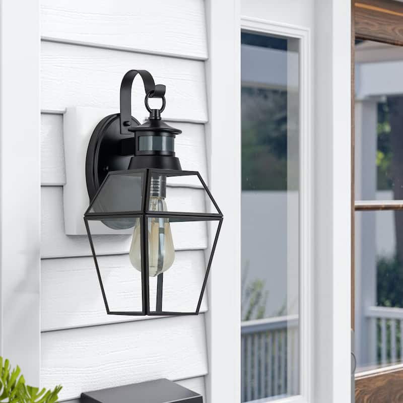 1-Light Black Metal and Copper Motion Sensing Dusk to Dawn Outdoor Wall Lantern