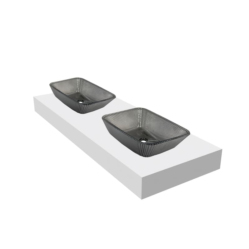 Charlie 18" Rectangle Decorative Crystal Vessel Sinks With White Base