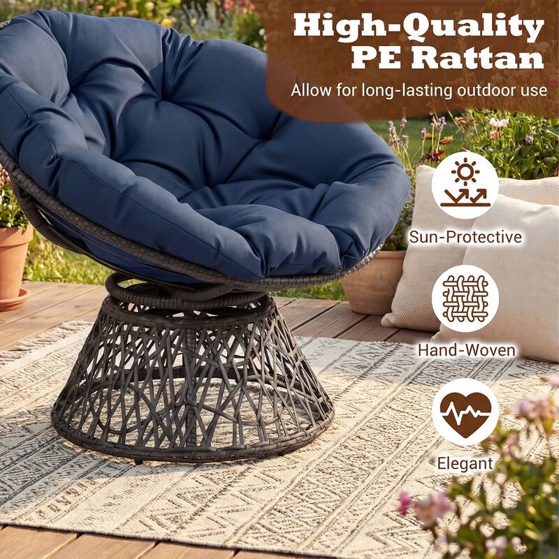 Gymax 360-DegreeSwivel Papasan Chair Round Wicker Lounge Chair w/Thick