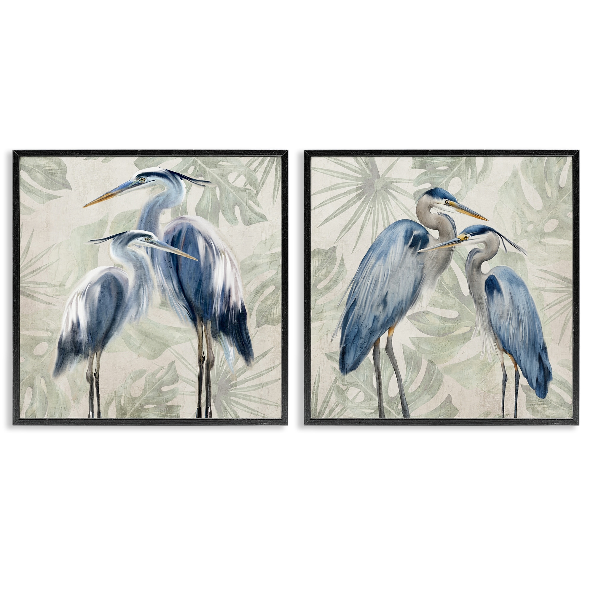 Stupell Blue Heron Palm Pair Framed Giclee Art Design By Kim Allen (Set of 2)