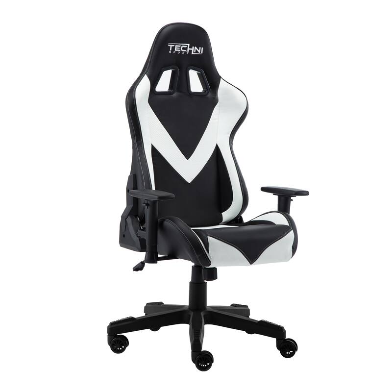 White Sport Office-PC Gaming Chair with 150° Recline, Adjustable Height & 2D Armrests, PU Leather, 250 lbs Capacity