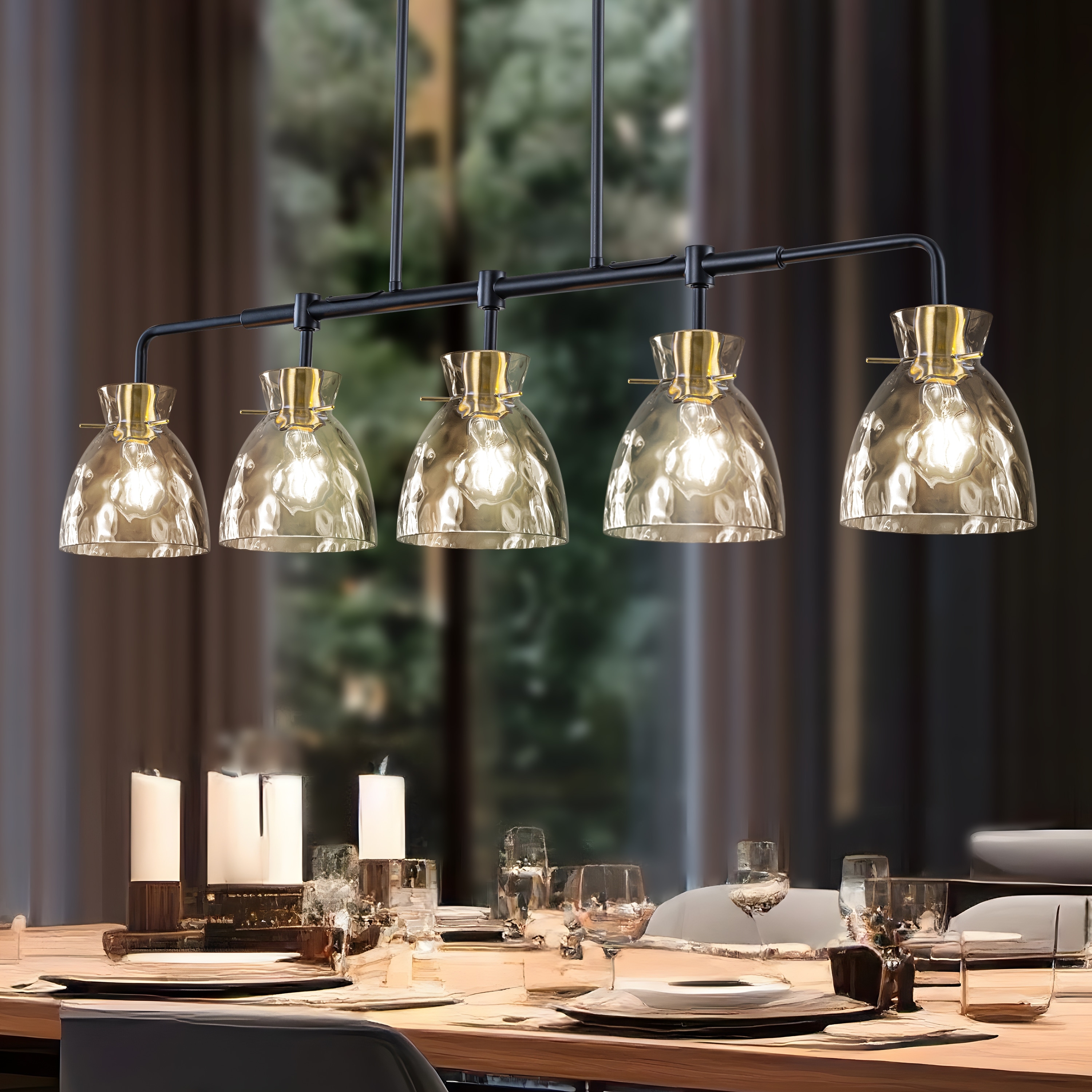 Starsky 5-Light Modern Linear Hammered Glass Kitchen Island Pendant - Black - N/A