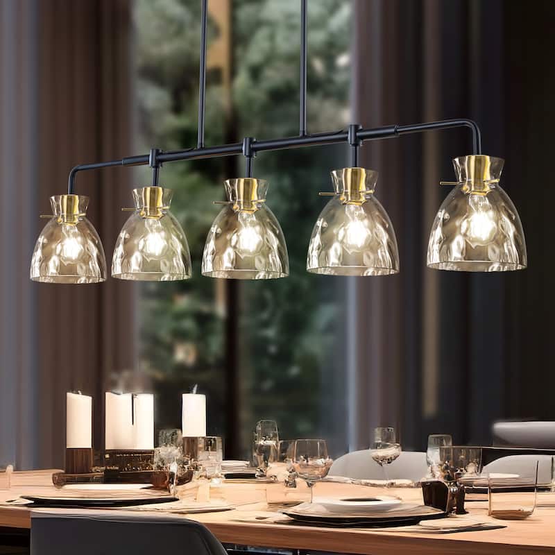 Starsky 5-Light Modern Linear Hammered Glass Kitchen Island Pendant - Black - N/A - Black