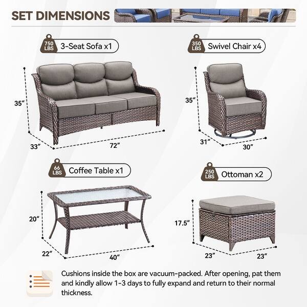 dimension image slide 23 of 36, Outdoor Sofa with 6-Inch Thick Cushions Furniture for Porch