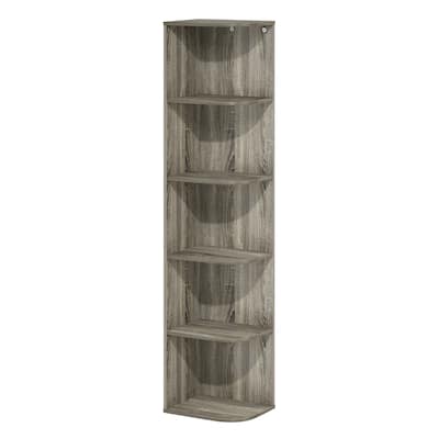 51.73 in. Tall French Oak Grey Wood 5-Shelf Bookcase