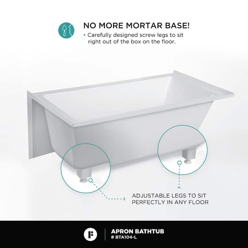 Fine Fixtures Acrylic-Fiberglass Soaking Bathtub, White. Alcove/Apron Front