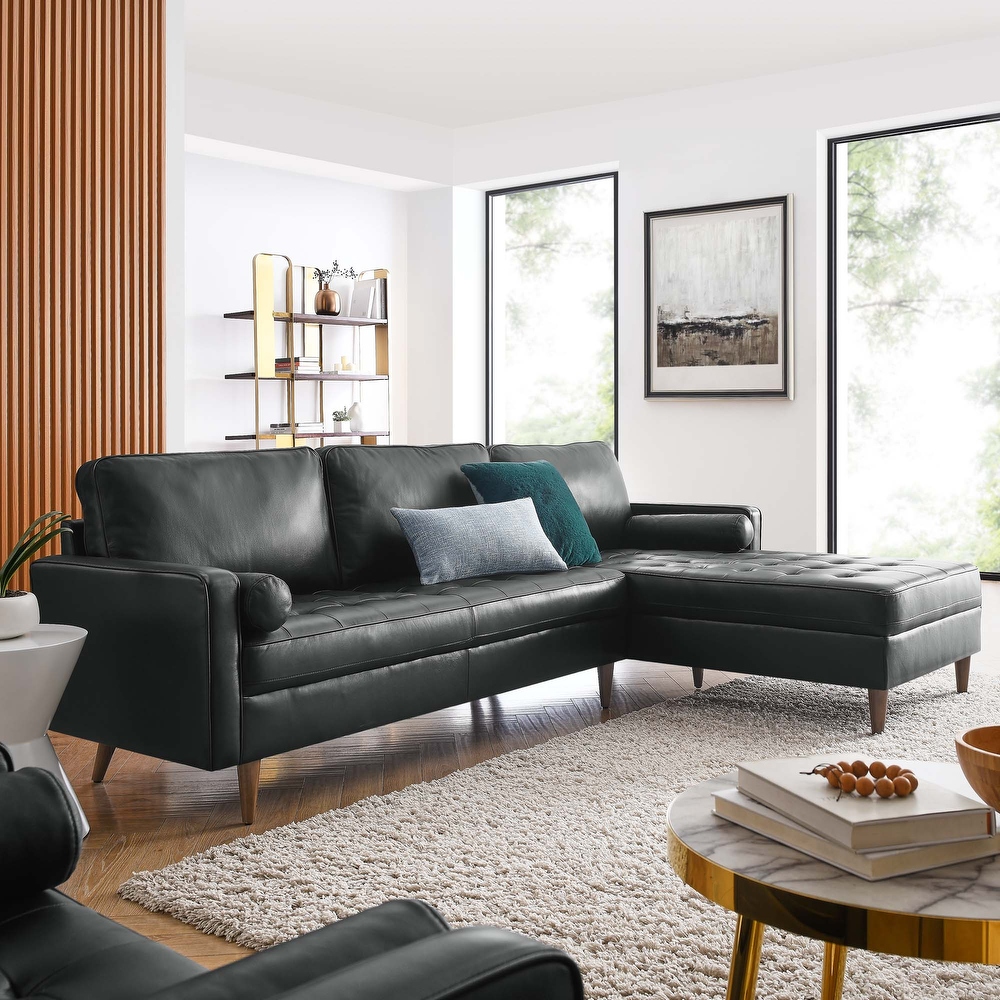 Black top top grain leather sectional