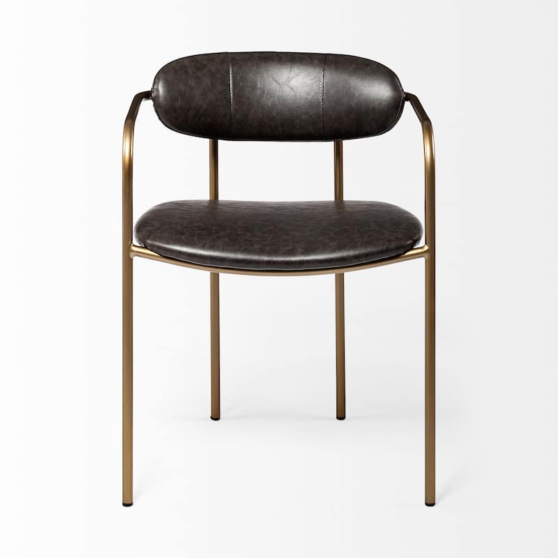 Parker Brown Faux Leather Seat Gold Metal Dining Chair (Set of 2) - 21.6"W x 21.2"D x 28.7"H