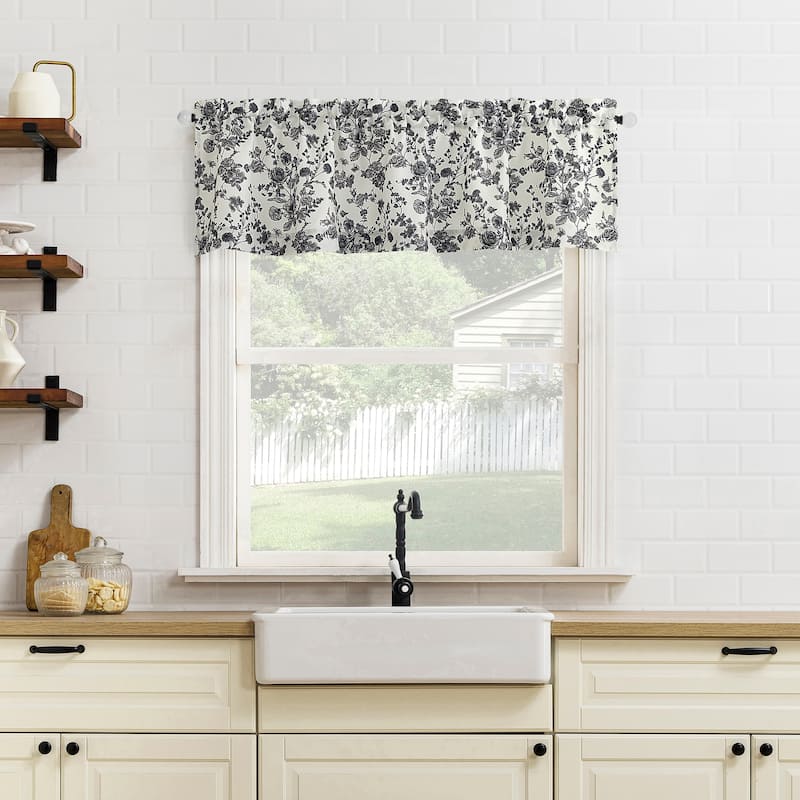 No. 918 Elara 2-pack Tonal Botanical Semi-Sheer Rod Pocket 2-Piece Kitchen Curtain Tier Pair