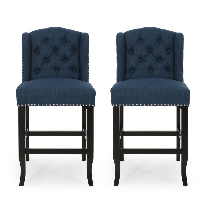 31 Inch Fabric Tufted Wingback Counter Stools, Set of 2