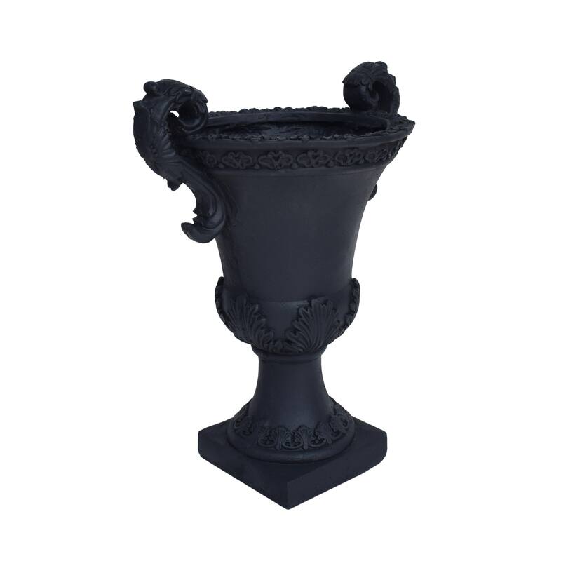 DELPHINE URN Black Magnesium Oxide Planter 15.5x11.25x19.25 Inch Roman Style Indoor/Outdoor with Drainage