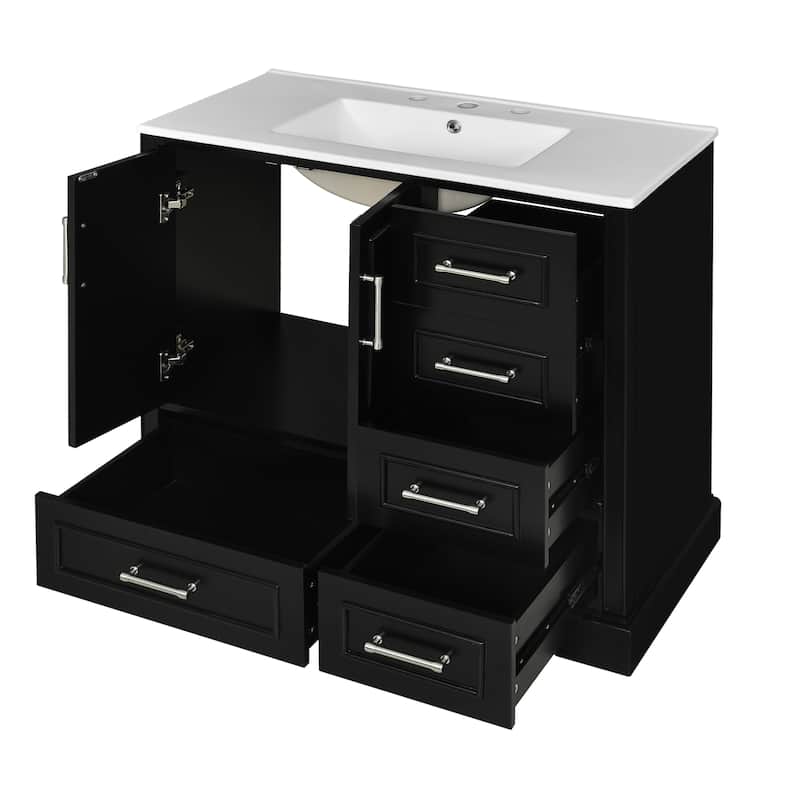 Bathroom Vanity with Resin Sink, Bathroom Vanity Set with 4 Drawers, Bathroom Storage Cabinet with 2 Soft Close Doors