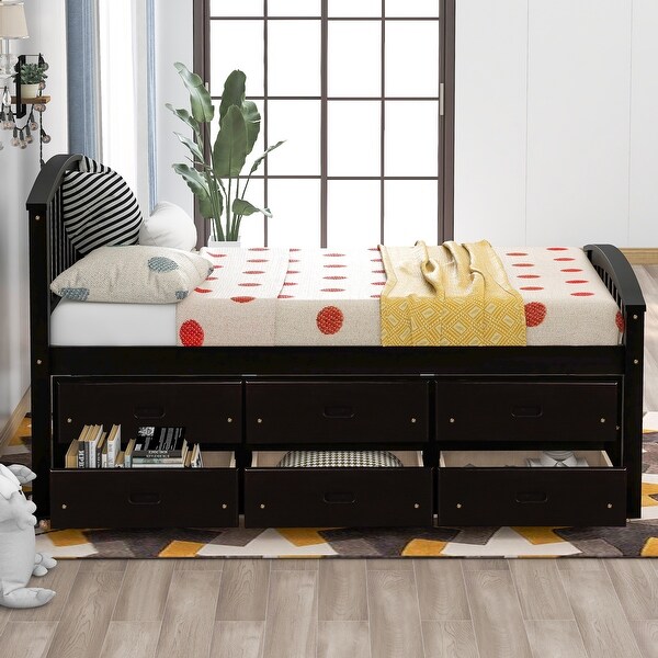 Twin xl storage shop bed 6 drawers