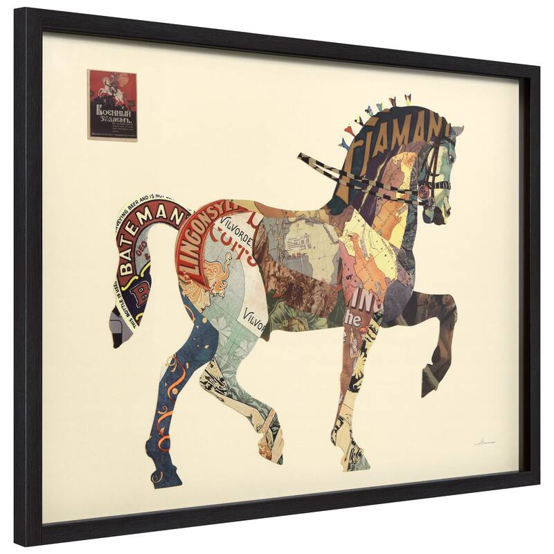 Empire Art "Carousel Horse" Alex Zeng's dimensional collage, under glass & a black shadow box frame
