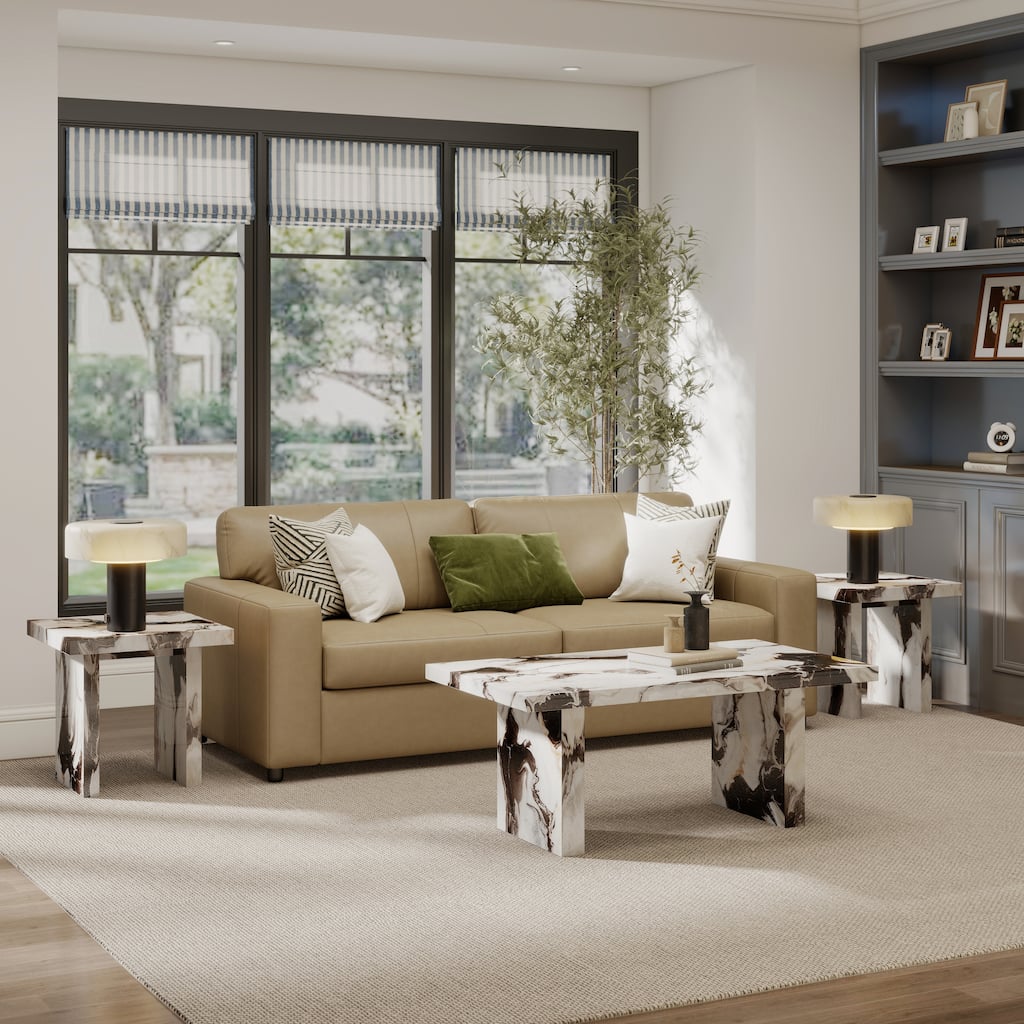 Roundhill Furniture Cavira 3-Piece Faux Marble Coffee Table Set