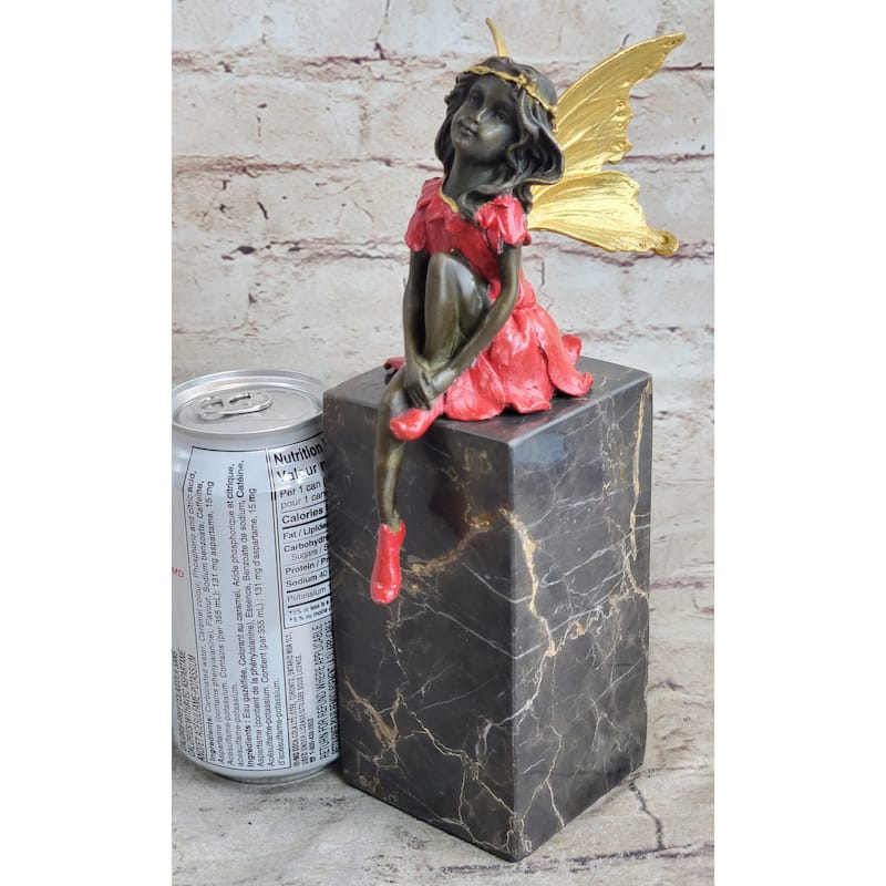 Colorful Winged Fairy Girl Bronze Sculpture Statue Figure On Marble Base By Milo