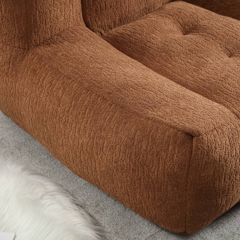 Fluffy Bean Bag Chair with Memory Foam and Ottoman, Super Soft Velvet Bean Bag for Adults & Kids, Comfortable Lazy Sofa