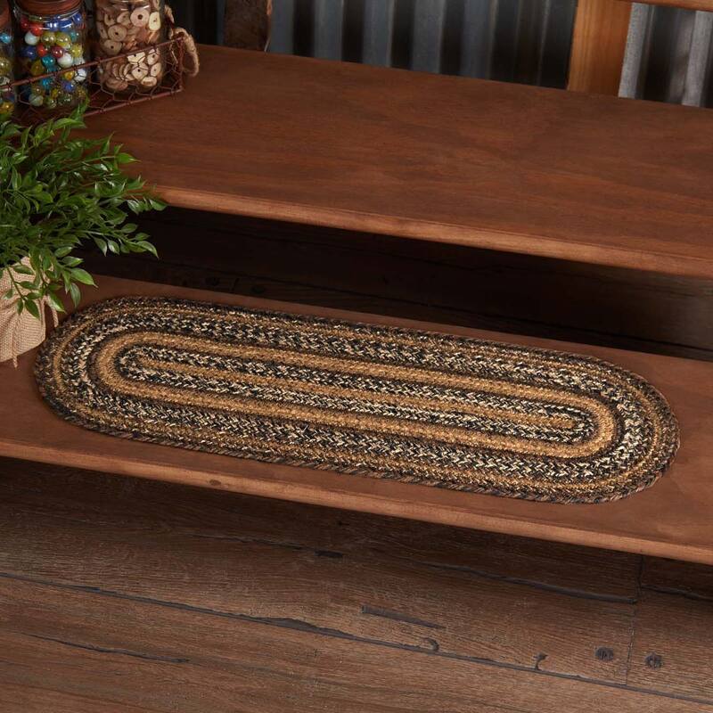 Espresso Jute Stair Tread Oval Latex 8.5x27 - 8.5x31