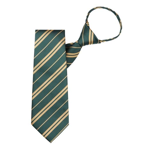 Hunter Green Gold Jacob Alexander Woven Double Stripe Boys Pre-Tied Banded Bow Tie