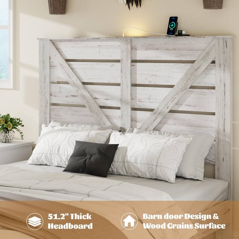 Wood Platform Bed with Rustic Headboard Black Metal Frame Support, Solid Wood Slats No Box Spring Needed Large Under-Bed Storage