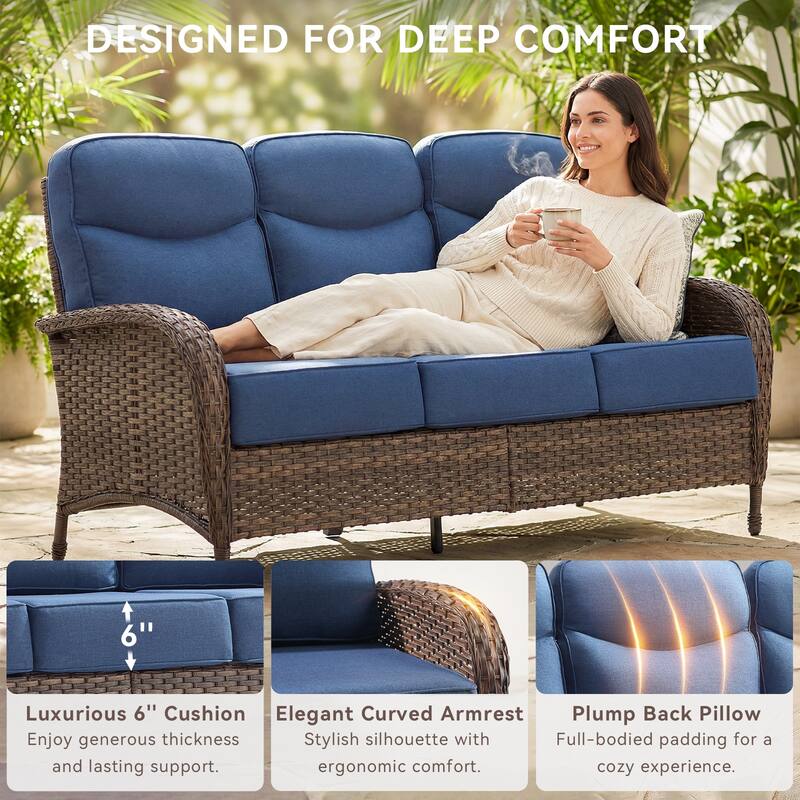 Pocassy 8-Piece Outdoor Patio Sofa Swivel Chair with Table